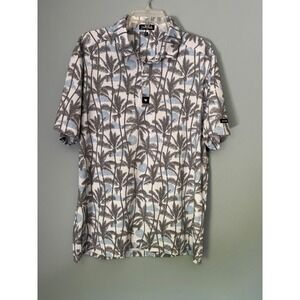 Bad Birdie Mens XL Golf Polo Grey Blue Tropical Palm Tree Excellent Condition